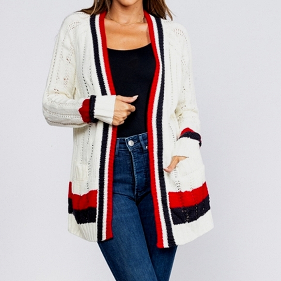 Designer Inspired Open Front Knit Cardigan w/ pock - Picture 4 of 10